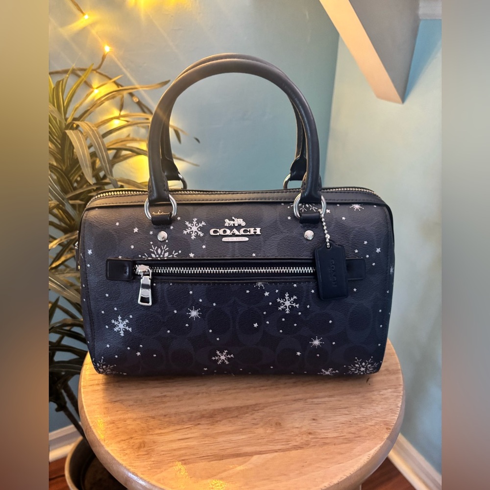 Coach Navy Blue Snowflake Rowan Bag